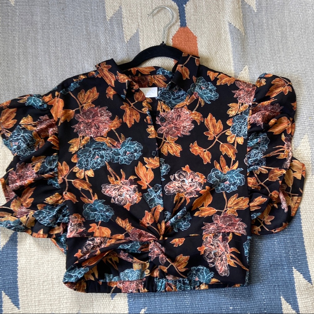 Abound Floral Blouse - Black, Blue, Orange